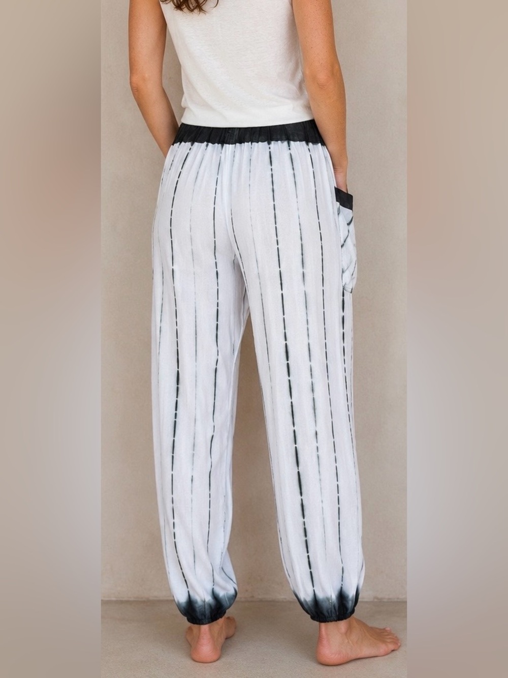 Ipanima Tie-Dye Harem Joggers w/Cargo Pockets - White & Black Stripe Sz S/M - Picture 2 of 5